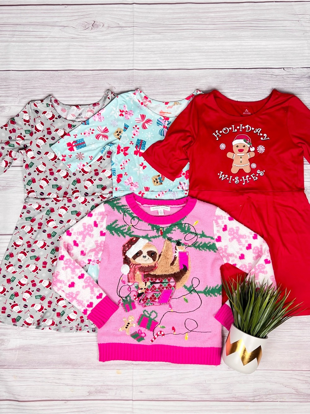 Ugly Christmas Sweater Holiday Girls Fall Winter Dress Lot Bundle 4pc Size 8